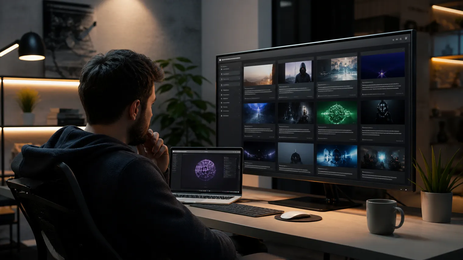 A user is deeply engaged in analyzing onion services on a large display.