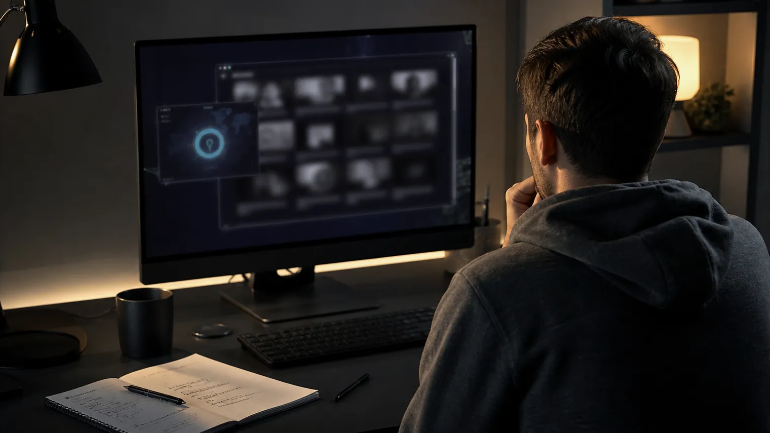 A user deeply engaged in exploring dark web video sites on a desktop.