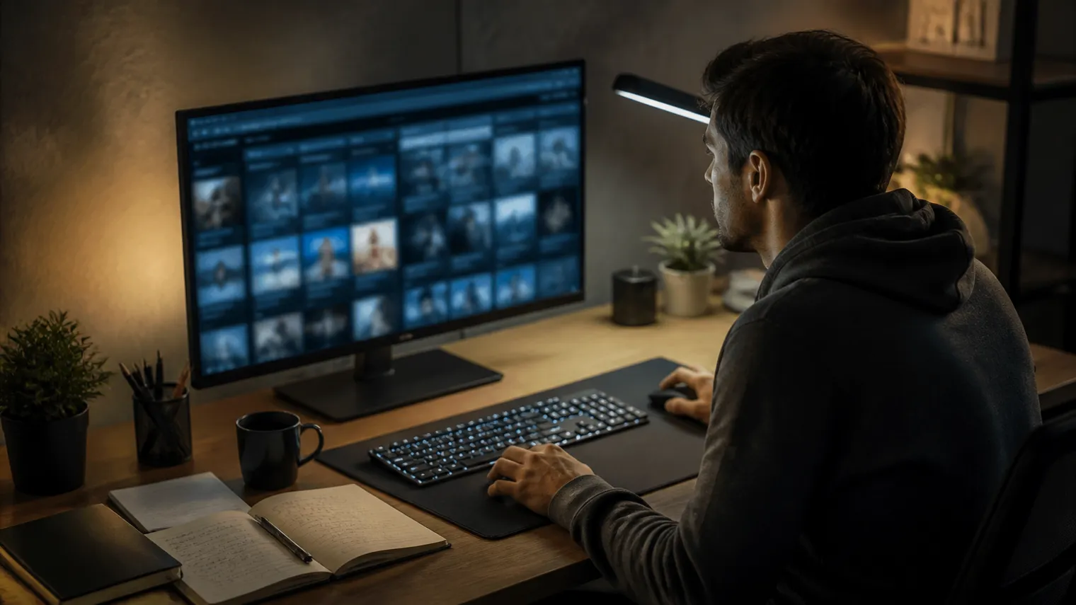 A user deeply engaged with .onion websites on a desktop setup.